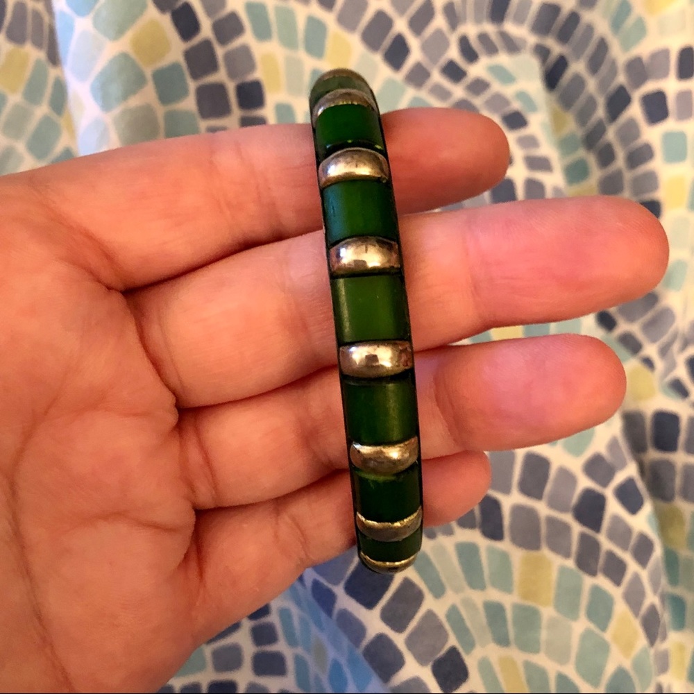 Green and Silver Bangle Bracelet